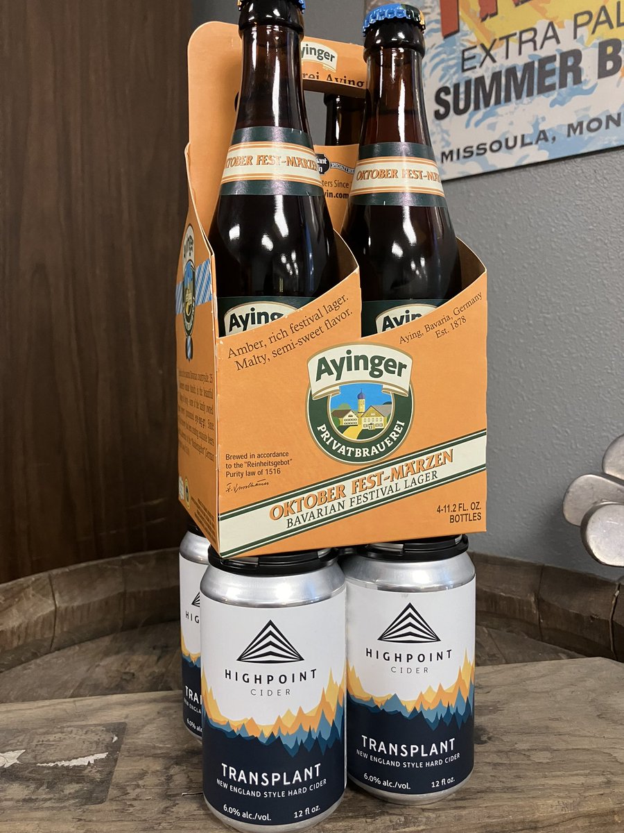 SulaBigHead1's tweet photo. Another #oktoberfest has landed from @ayinger_privatbrauerei along w/ Transplant from @highpointcider Keep that weekend rolling 💥 #missoula #beerstore #ciderstore #bottleshop #montana #ayinger #tistheseason #highpoint #hardcider #transplant #missoulamontana #sundayfunday https://t.co/Nazk6M4i5I