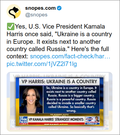 FactCheckChecks's tweet photo. ✅FACT

Yes @KamalaHarris really said this, however it is important to consider the context: she was reading from a teleprompter

She is usually not so articulate

#kamalacheck #ukraine #russia #politics #whitehouse https://t.co/tD2HRGK4Fg