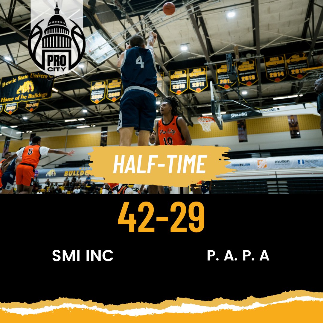 HALFTIME
SMI INC 42
P. A. P. A 29

SMI is shooting 50% from three in the first half

Leading Scorers:
Ibrahim Robinson 12 P, 5 REB
Markanthony Fidelis 10 P
White Chocolate/Randy Gill 3 three-pointers

#kennerleague