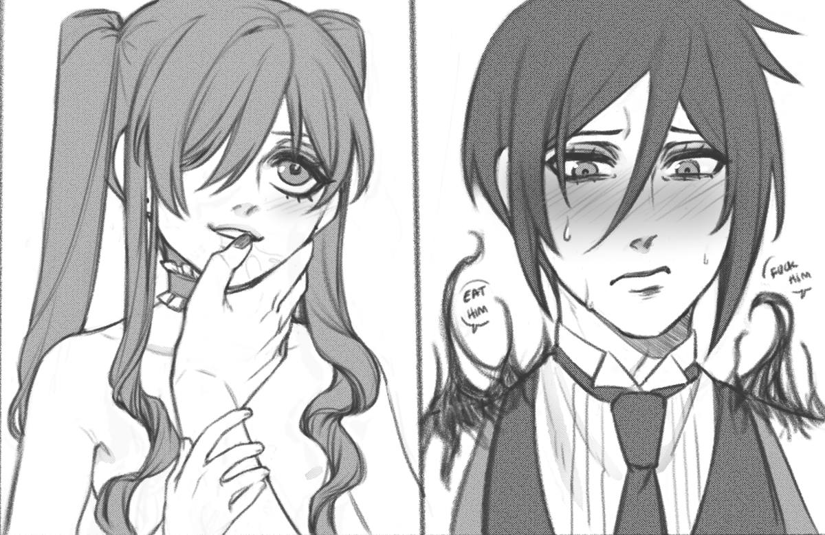 Late to the party but--

Day 6 - Crossdressing / Demon Urges / Oral Fixation 

I couldn't just choose one so I tried to incorporate all of them into one picture safiqw whoops!

#sebacielsummer2024nsfw