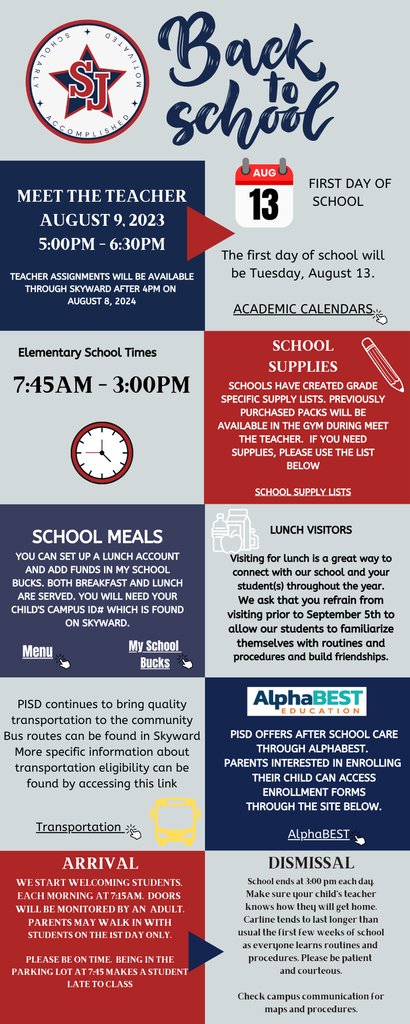 We are so excited to welcome students back! The first day of school is August 13, 2024. Are you ready? Make sure to check out the newsletter for clickable links and more info. secure.smore.com/n/vdsqw