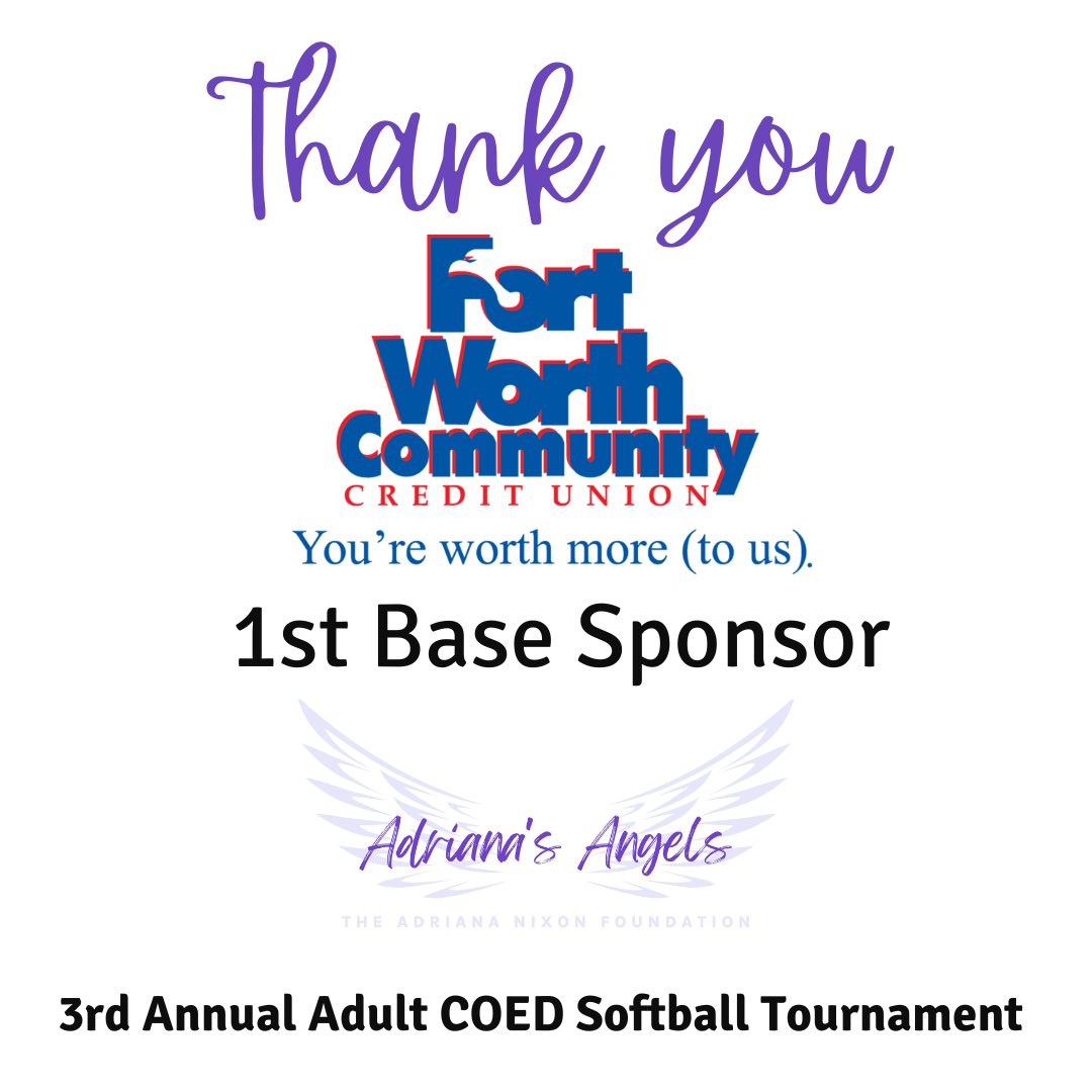 _AdrianaStrong's tweet photo. Thank you, @ftwccu, for your 1st Base Sponsorship and entering a team to play for Childhood Cancer Awareness! Your support means so much to us. 

Join us for Adriana’s Angels’ 3rd Annual Adult Coed Softball Tournament!

Event Details >> https://t.co/zKK6OOtsRp https://t.co/rv6tfTLgvX