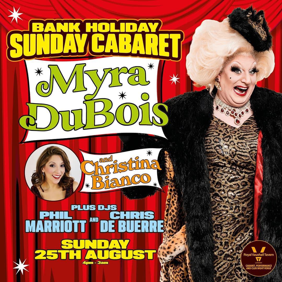 thervt's tweet photo. 🥳 August Bank Holiday at The RVT!

💫 Sun 25th, with Myra DuBois and Christina Bianco, plus DJs Simon Le Vans, Phil Marriott, Chris de Buerre.

🎟️ https://t.co/dBuMb6zAyx

💫 Mon 26th, with Myra DuBois, plus DJ Simon Le Vans [after RVT Sports Day].

🎟️ https://t.co/1s1UNOzMcz, https://t.co/rm4DPa35Qy