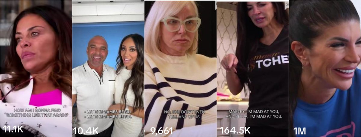 housewives911's tweet photo. Bravos #RHONJ TikTok content views in the last seven days : 

Teresa (1) - 1 million 
Teresa (2) - 164k 
Margaret - 9k 
Dolores - 11k 
Melissa - 10k 

Bravo is never letting Teresa go 😂👏🏽 https://t.co/PuSyiQTUr8