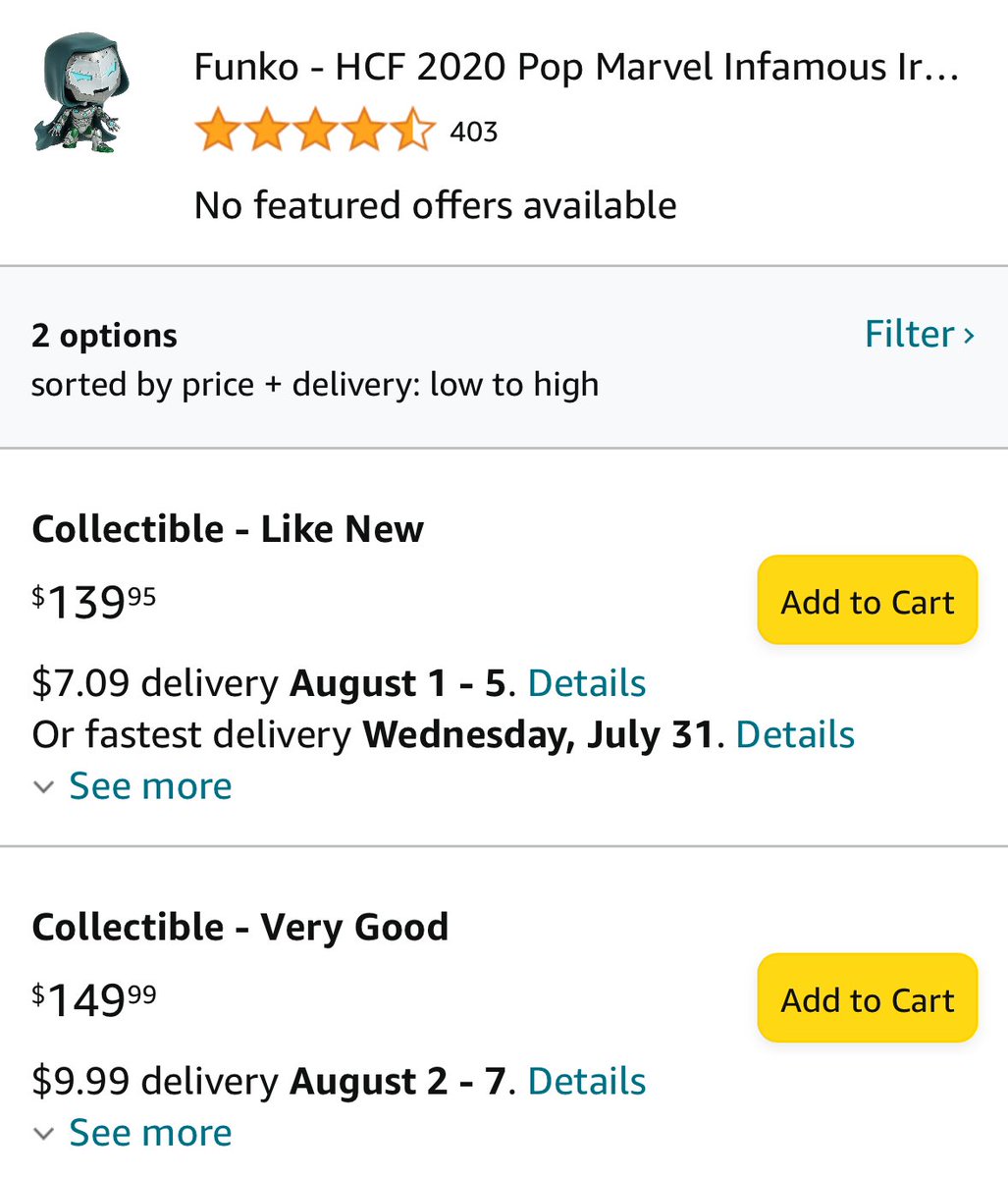 FunkoPOPsNews's tweet photo. From $10 to $150 overnight 😳 oops ~
eBay ~ https://t.co/rRRrXRHo2c
Amzn ~ https://t.co/myRK9fq1OS
#Ad #IronMan #DoctorDoom #FPN #FunkoPOPNews #Funko #POP #POPVinyl #FunkoPOP #FunkoSoda https://t.co/bvjmmyFoGS