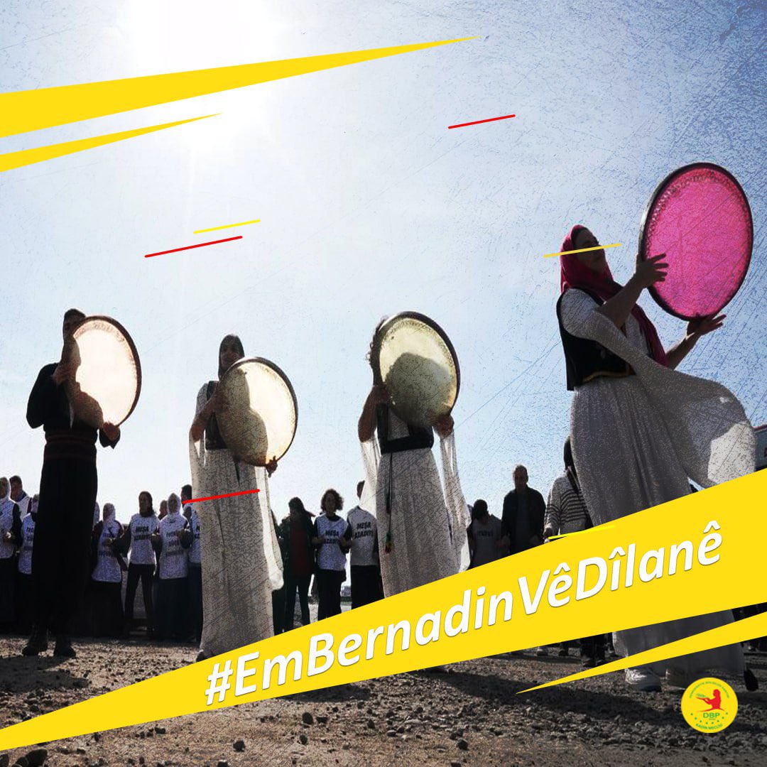 DEMGenelMerkezi's tweet photo. Dîlana me nîşana berxwedana me ya sed salan e, raperîna gelê Kurd e. Dîlan xemla şoreşê ye. Tu hêz nikare dîlana me xera bike, têkoşîna me belav bike. Li dijî zilmkaran em ê dîlana xwe geş bikin û #EmBernadinVêDîlanê https://t.co/on2XHdpJoU