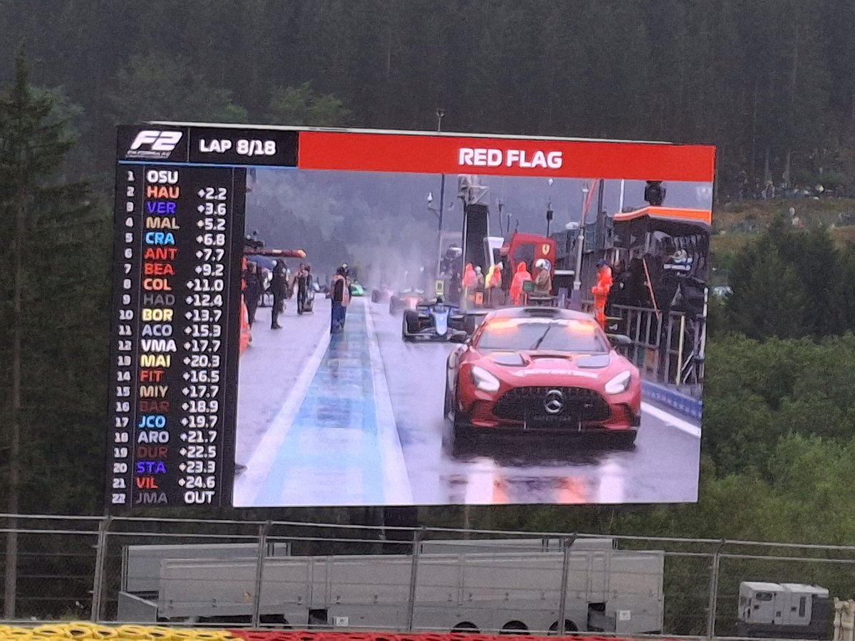 MissLFryer's tweet image. We experienced all weathers at the Spa GP this w/e with challenges for everyone. Sitting on Eau Rouge was amazing. My favourite race bit was watching @OllieBearman make his way from 14th to 7th in the F2 sprint in poor weather...amazing! A shame it then got red flagged (weather).