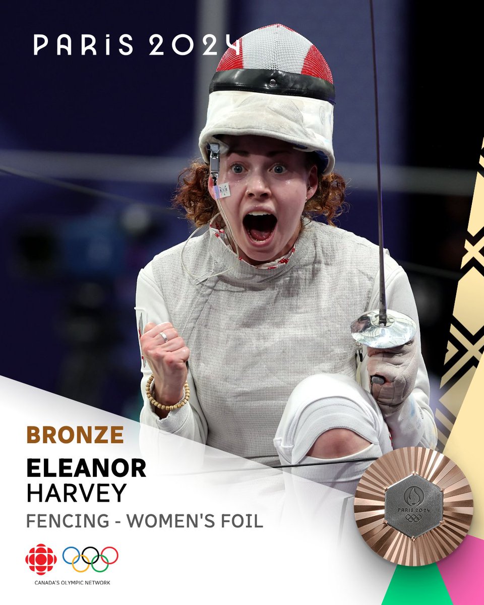 CBC Olympics (@cbcolympics) on Twitter photo CANADA’S FIRST-EVER OLYMPIC FENCING MEDAL 🇨🇦
Eleanor Harvey wins a historic bronze medal in women’s foil, becoming the first Canadian to win an Olympic medal in fencing 🥉
#MedalMoments presented by <a href="/petrocanada/">Petro-Canada</a> CANADA’S FIRST-EVER OLYMPIC FENCING MEDAL 🇨🇦
Eleanor Harvey wins a historic bronze medal in women’s foil, becoming the first Canadian to win an Olympic medal in fencing 🥉
#MedalMoments presented by <a href="/petrocanada/">Petro-Canada</a>