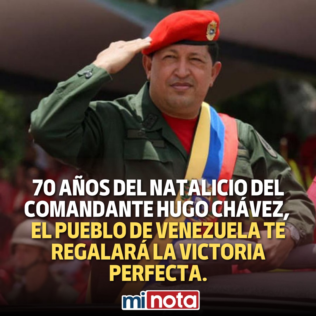 Minotahn's tweet photo. Hoy se conmemora los 70 años del nacimiento del Comandante #HugoChávez .El pueblo de Venezuela le rendirá homenaje con una victoria perfecta. 🇻🇪🗳
#Venezuela #VictoriaPerfecta https://t.co/nSi6NBnWpR