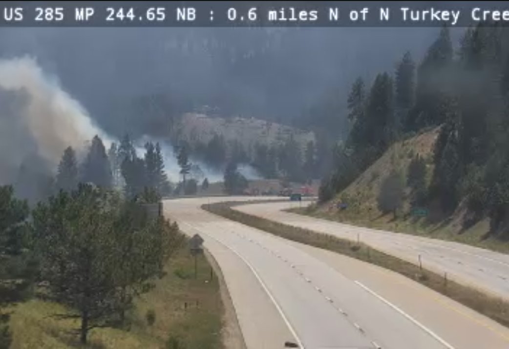 NWS Boulder (@nwsboulder) on Twitter photo A grass fire is currently burning near US-285 and North Turkey Creek Road. <a href="/ColoradoDOT/">Colorado Department of Transportation (CDOT)</a> cameras show traffic stopped in both directions - avoid travel in this area and allow fire crews to work safely! #cowx #cofire A grass fire is currently burning near US-285 and North Turkey Creek Road. <a href="/ColoradoDOT/">Colorado Department of Transportation (CDOT)</a> cameras show traffic stopped in both directions - avoid travel in this area and allow fire crews to work safely! #cowx #cofire