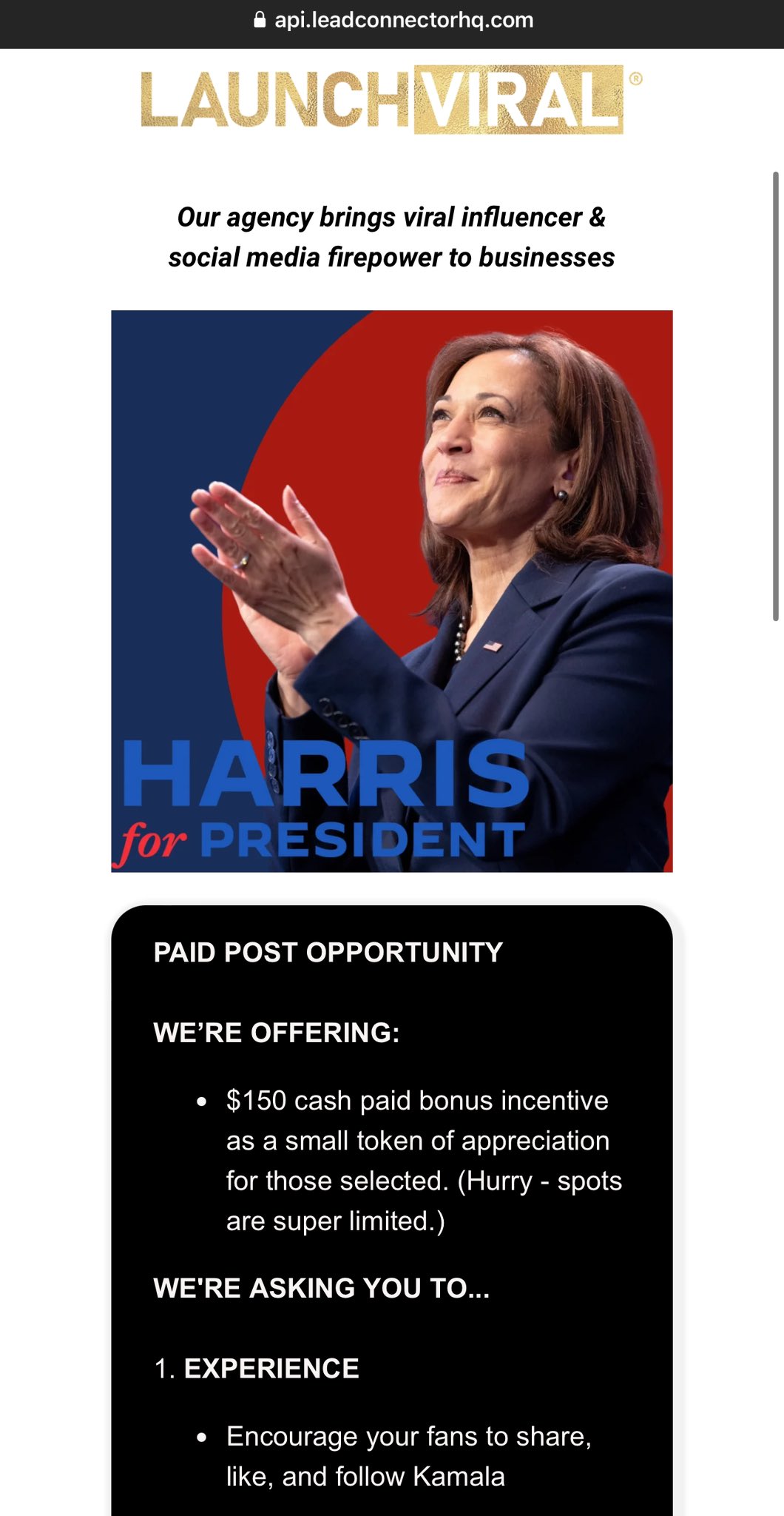 ASTROTURFING SUPPORT: Launch Viral, A Company With CCP Ties, Is Paying Instagram And TikTok Users To Post Positive Things About Kamala Harris