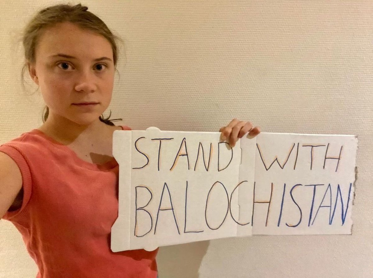 PeterTatchell's tweet photo. Great to see @GretaThunberg protesting #Balochistan genocide

Baloch are victims of war crimes, disappearances &amp; executions by #Pakistan army. No support from UN &amp; international community @suigenerisjen @johnmcdonnellMP @tmorello @CliveSSmith @MIAuniverse via @RoshaanKhattak https://t.co/L3b4tjd1xa