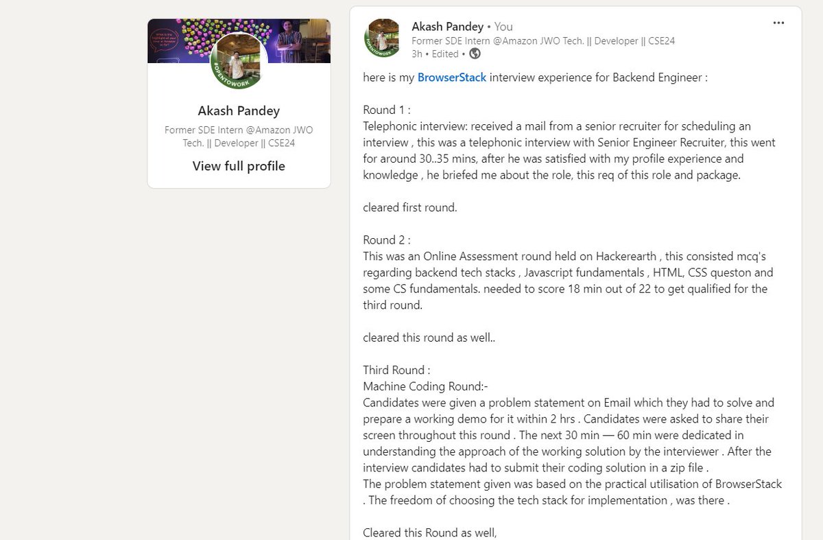 Akashpandey1209's tweet image. My @browserstack Interview experience for backend engineer #Browserstack 
#experience #Backend #DEVELOPER #SoftwareEngineer