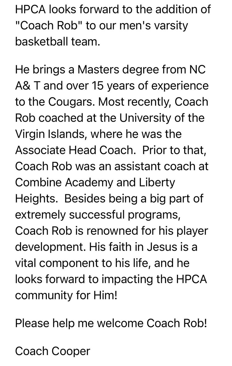 Welcome Coach Rob! So excited to have you join the HPCA family!
#hpcabasketball #family