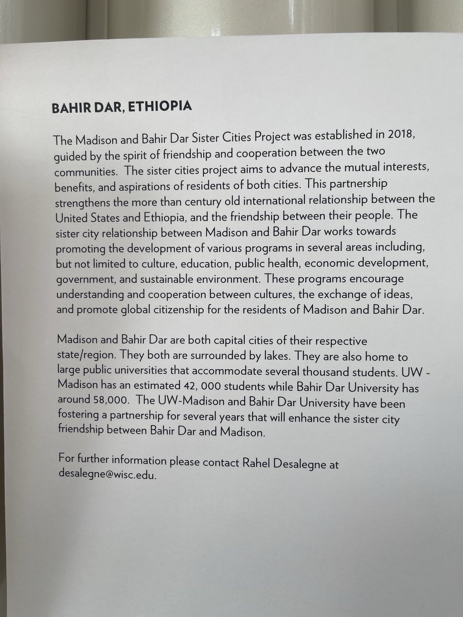 gttefera's tweet image. Today we are celebrating Madison, WI sister cities, @BahirDar is We all need to be cultural ambassadors! Thanks to my better half! @bahirdar @BahirDarUnivers @ethembassyUS @EPDNInti @USEmbassyAddis @em_mehari @jonathanpatz