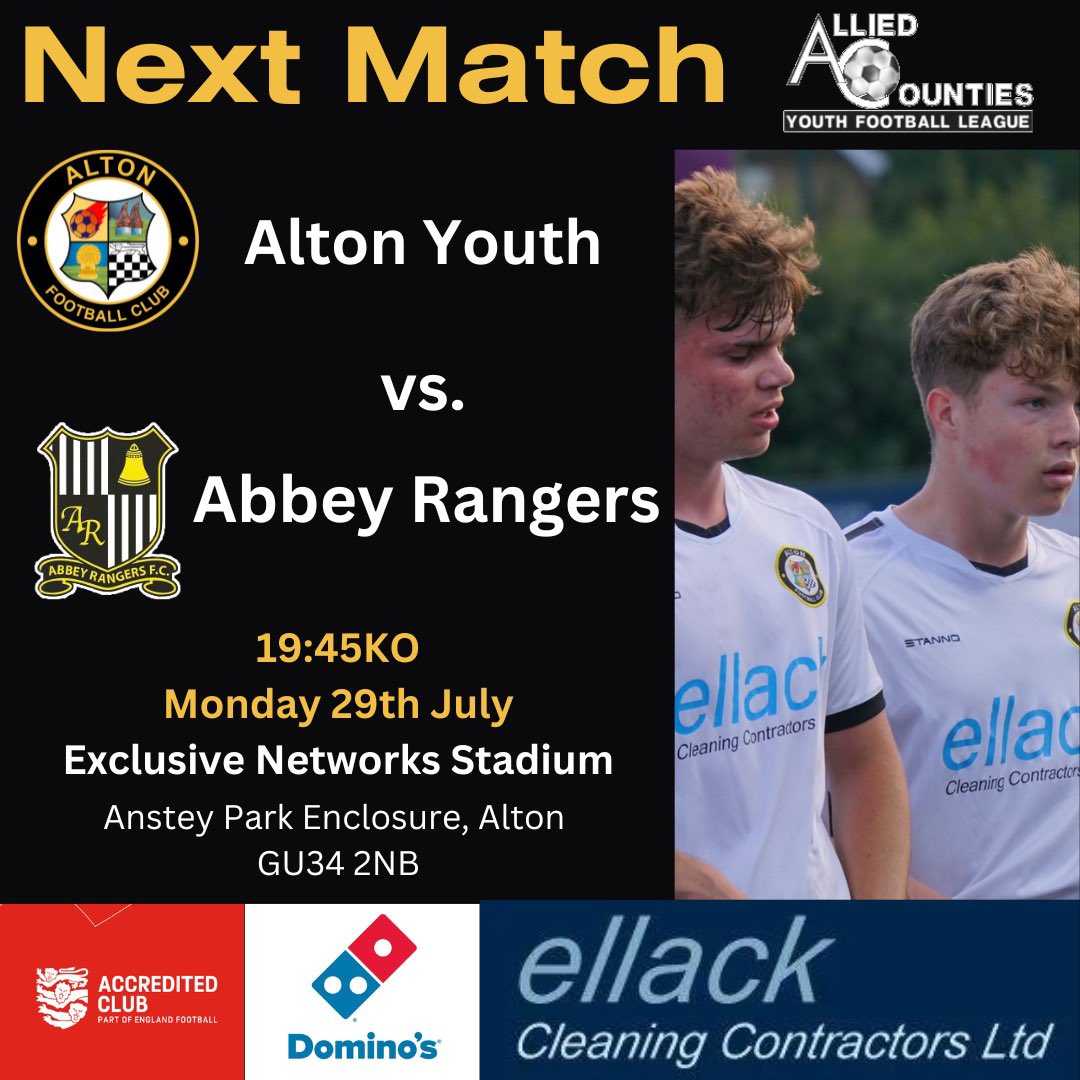 AltonYouth's tweet photo. We continue our preseason preparations tomorrow as we welcome @fc_abbeyrangers to the @EXN_UK stadium for a friendly match.
@alton_fc @keep__attacking @AltonHampshire @EllackCleaning @weyvalleyradio https://t.co/FSex5HWDff