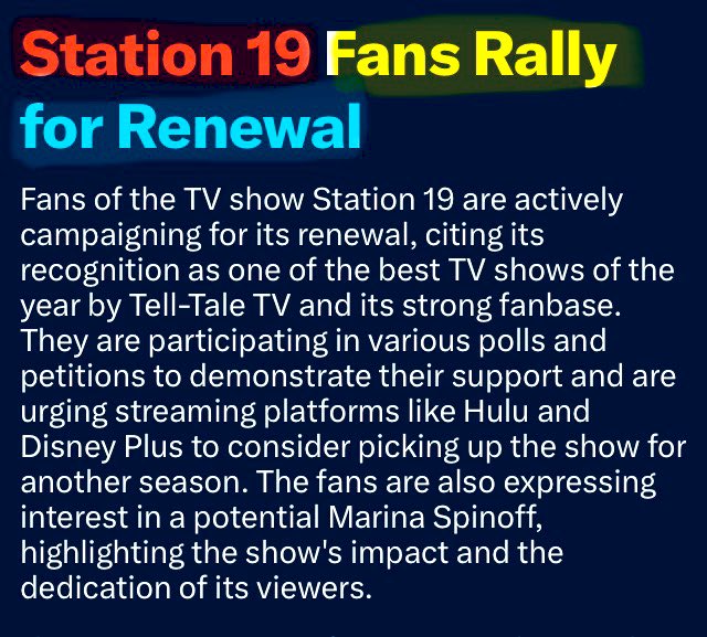 MiaSmaroremor's tweet photo. Grok on point. Our own Olympic since 12/8/2024 #station19 is powerhouse, best show, top cast, crew & the most dedicated fans.
Season 8 is a must, any platform will be delighted to have it in their timeline, a spinoff will be great also.
#SaveStation19
#MarinaSpinOff
#CrisisOne https://t.co/QbvMCS2JI8