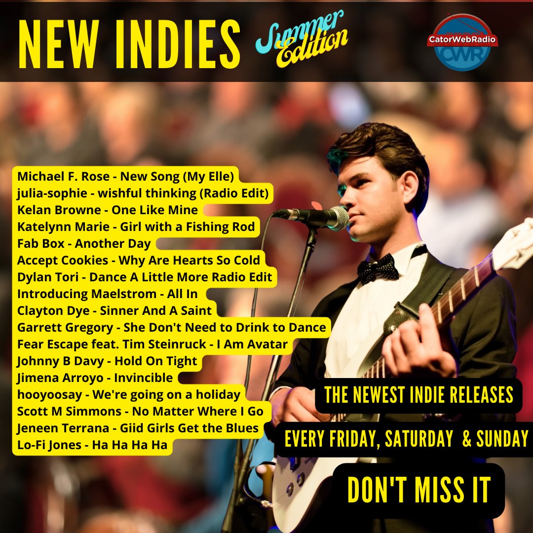 catorwebradio's tweet photo. #NowPlaying #NewIndies
@mfroseshow
@juliasophiex0x
@KBM_Official10
#KatelynnMarie
#FabBox
#AcceptCookies
#DylanTori
#IntroducingMaelstrom
#ClaytonDye
@JOHNNYBDAVY1
@IAmJimenaArroyo
@hooyoosay
#ScottMSimmons
@JeneenTerrana
#FearEscape
@garrettbmusic
#Lo-FiJones https://t.co/DGgPQ930Hl