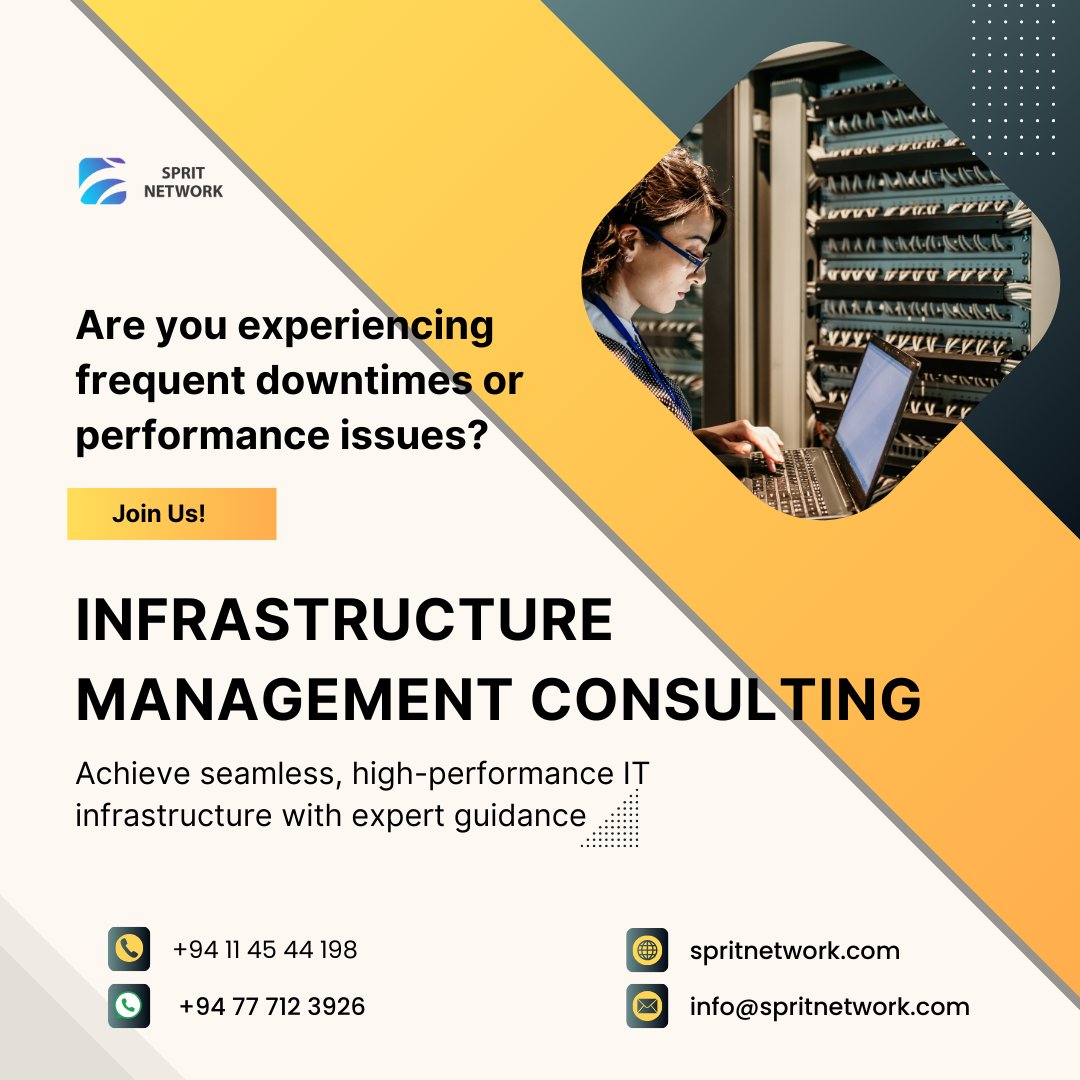 spritnetwork's tweet image. 🔧 Infrastructure Management Consulting with Sprit Network! Achieve seamless high-performance IT infrastructure with expert guidance: #SpritNetwork #ITConsulting

Contact us: 📱 +94 77 712 3926 🌐 spritnetwork.com ✉️ info@spritnetwork.com
#InfrastructureManagement