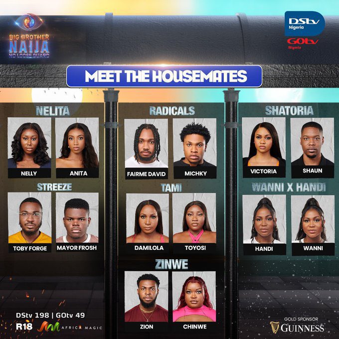 BigBrotherUn's tweet photo. Meet the 28 dynamic duo housemates, who's your favourite so far?
#BBNaijaS9 #bbnaija https://t.co/BEAgnp5g1Q