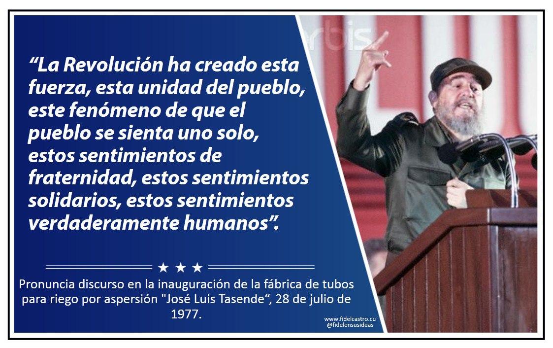 #FidelCastro “La Revolución ha creado esta fuerza, esta unidad del pueblo, este fenómeno de que el pueblo se sienta uno solo, estos sentimientos de fraternidad, estos sentimientos solidarios, estos sentimientos verdaderamente humanos”.
#Cuba #CubaMined 
<a href="/DiazCanelB/">Miguel Díaz-Canel Bermúdez</a>