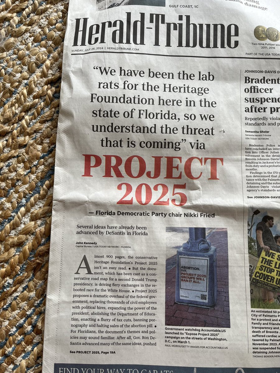 CathyNotToday2 🌿 (@cathy2nottoday) on Twitter photo 🎇🎇Stunning Front Pg in deep red Sarasota
Thank you <a href="/HeraldTribune/">Sarasota Herald-Tribune</a> <a href="/mjrochester/">mjrochester</a> for educating voters
“ for Floridians the document’s themes & policies may sound familiar. After all, Gov Ron DeSantis advanced many of the same ideas along by hard right think tanks in 6 yrs” 🎇🎇Stunning Front Pg in deep red Sarasota
Thank you <a href="/HeraldTribune/">Sarasota Herald-Tribune</a> <a href="/mjrochester/">mjrochester</a> for educating voters
“ for Floridians the document’s themes & policies may sound familiar. After all, Gov Ron DeSantis advanced many of the same ideas along by hard right think tanks in 6 yrs”
