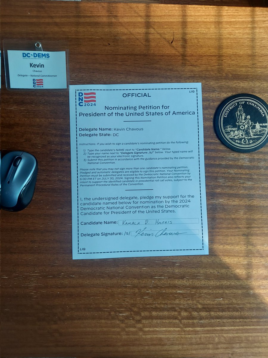 My <a href="/DNC/">Democratic Party</a> delegate nominating petition is signed and sealed. Vote #KamalaHarris in November! #DemocracyIsOnTheBallot #Harris2024 #HarrisForPresident <a href="/TheDemocrats/">Democrats</a> <a href="/DCDemocrats/">DC Dems</a>