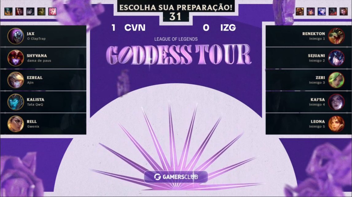 Abrimos 1x0 na MD3 na #GoddessTour #IgnisCup
o draft do segundo jogo já ta na telinha vem torcer #goCOVEN ✨✨✨
📺: twitch.tv/gamersclublol