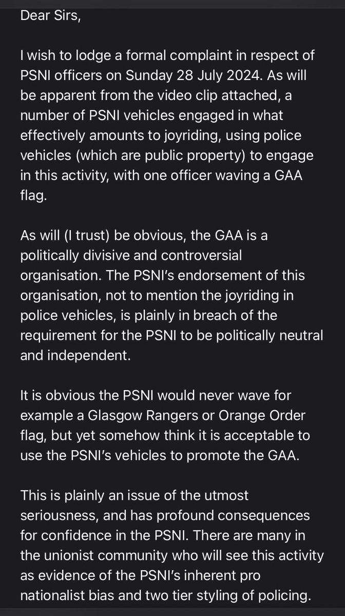 BREAKING: <a href="/JamieBrysonCPNI/">Jamie Bryson</a> has lodged a formal Police Ombudsman complaint in respect of PSNI’s joyriding and waving of politically divisive GAA flags.