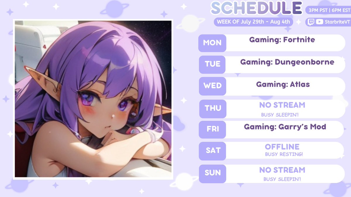 Schedule for week! Hope to see you there! 💜✨