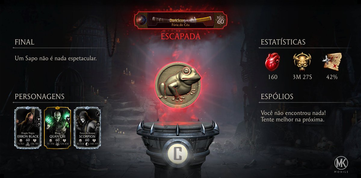 Acabei de concluir uma Partida da Kripta em Mortal Kombat mobile! Confira minhas estatísticas.