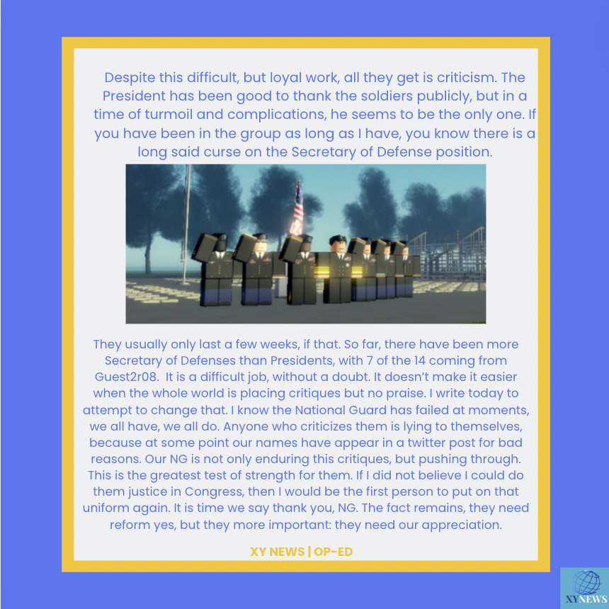 XY_News_USA's tweet photo. XY News Opinion: "Our Military Needs Reform, But Also Our Thanks". By: Cakeheart2ro. https://t.co/UAxBYiQGzm
