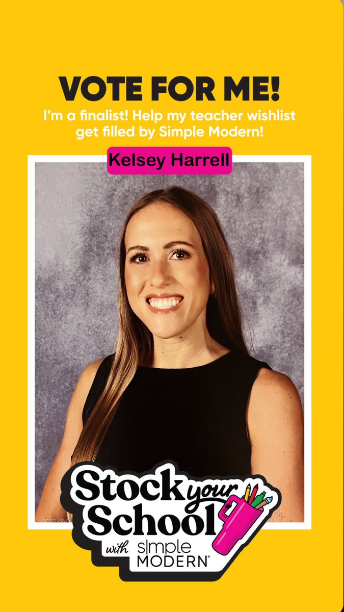 PLEASE #vote for me once a day right here:

simplemodern.com/pages/stock-yo…  

The 10 TEN teachers will win $500 for their Amazon Wishlist, 1500 Simple Modern Water Bottles for the students &amp; 100 Simple Modern cups for their teachers!

You can vote DAILY until July 31st!