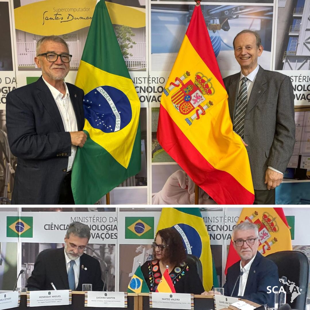 SCALAC_Computo's tweet image. New collaboration in supercomputing! 🇧🇷🤝🇪🇸
With the presence of Minister Luciana Santos, Fábio Borges (LNCC) and Mateo Valero (BSC), an agreement is signed to promote scientific research. The event was attended by Philippe Navaux and Carla Osthoff from SCALAC. #Supercomputing