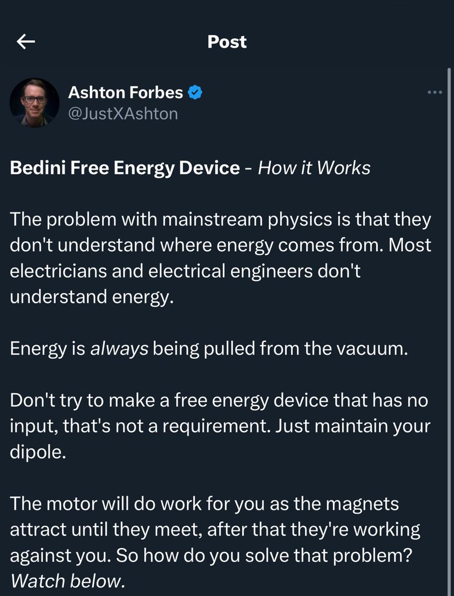 RealArea503's tweet image. Serial hoaxer @justxashton claiming modern physicists are WRONG (previously it was Einstien wrong), and don&apos;t understand electricity but Ashton does. #hubris

Forbes claims electricy is &quot;pulled from the vacuum&quot; in some form of magical process. ✨️ 🪄

#ufotwitter #ufox