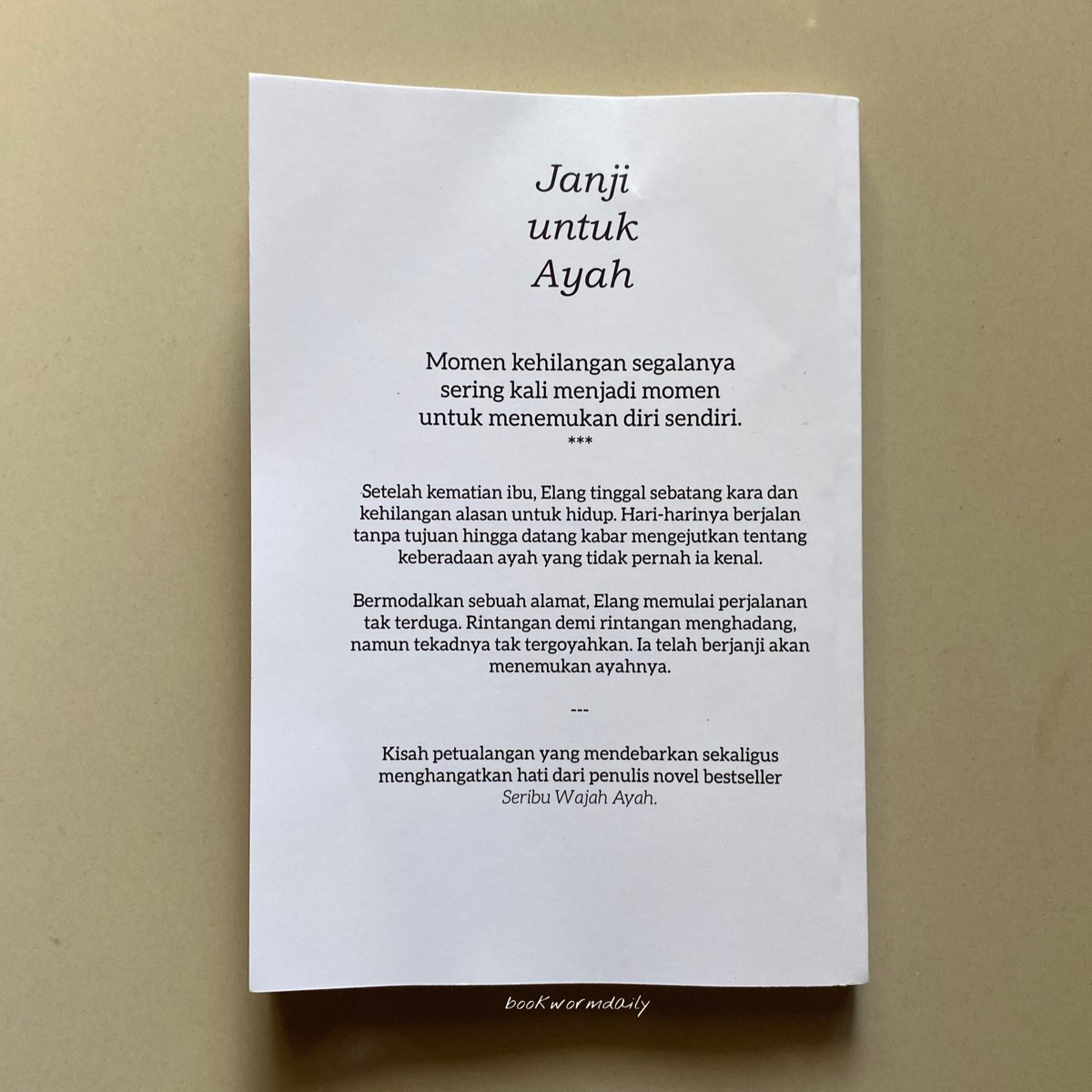 ✦ ⠂⠂୨୧
        Janji Untuk Ayah
        by 
        Nurunala
── .✦ this is an advanced reader copy (arc), by the writer of Seribu Wajah Ayah.
(Grasindo, 2024) 

✧˚°: lit-fiction