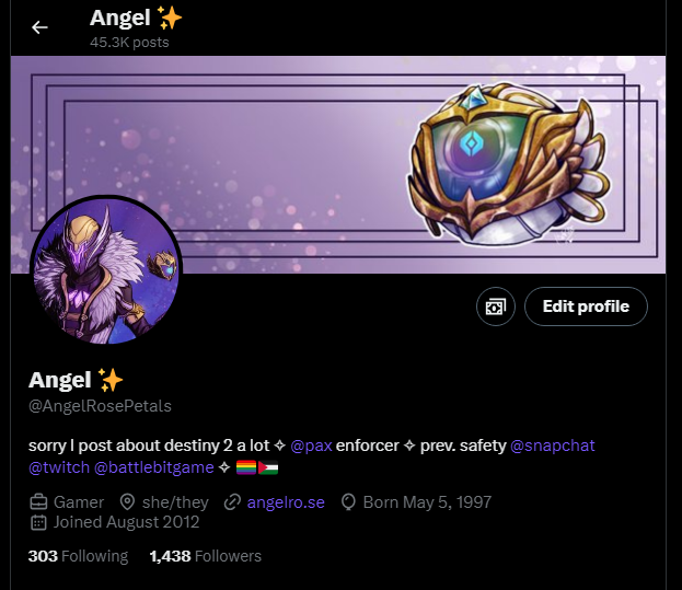 AngelRosePetals's tweet photo. sorry I'm rebranding to destiny art because I've gotten some really pretty stuff lately and I need everyone to see it 

(shoutout @ArtAmazon for the pfp and @H3XX_The_V3XX for the banner) https://t.co/0dmQK4caTa