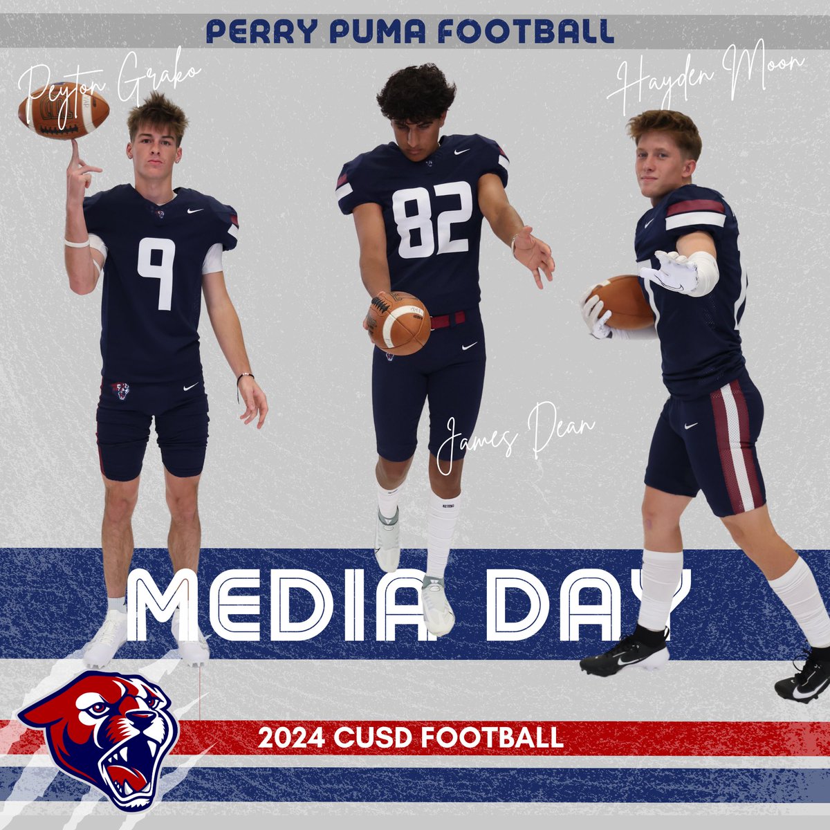 Perry High Football (@perrypumas) on Twitter photo MEDIA DAY July 30th for <a href="/CUSDAthletics/">CUSDAthletics</a> Football! 🏈 #PumaNation is READY to represent & talk about their upcoming season!
<a href="/LJ_Walker_3/">LJ Walker/6’/190/WR</a> <a href="/Kael_Snyder12/">Kael Snyder</a> <a href="/jayden_kimling/">Jayden kimling</a> <a href="/jax_waddell74/">jax.waddell</a>
<a href="/EthanTAustin/">Ethan T. Austin</a> <a href="/BraidiGlascock/">Braidi Glascock</a>
<a href="/NateLauritzen06/">Nate Wheeler (Lauritzen Jr)</a> <a href="/MaddoxFord5/">Maddox Ford</a> <a href="/j_sands27/">Jackson Sands</a> <a href="/GrakoPeyton/">Peyton Grako</a> MEDIA DAY July 30th for <a href="/CUSDAthletics/">CUSDAthletics</a> Football! 🏈 #PumaNation is READY to represent & talk about their upcoming season!
<a href="/LJ_Walker_3/">LJ Walker/6’/190/WR</a> <a href="/Kael_Snyder12/">Kael Snyder</a> <a href="/jayden_kimling/">Jayden kimling</a> <a href="/jax_waddell74/">jax.waddell</a>
<a href="/EthanTAustin/">Ethan T. Austin</a> <a href="/BraidiGlascock/">Braidi Glascock</a>
<a href="/NateLauritzen06/">Nate Wheeler (Lauritzen Jr)</a> <a href="/MaddoxFord5/">Maddox Ford</a> <a href="/j_sands27/">Jackson Sands</a> <a href="/GrakoPeyton/">Peyton Grako</a>
