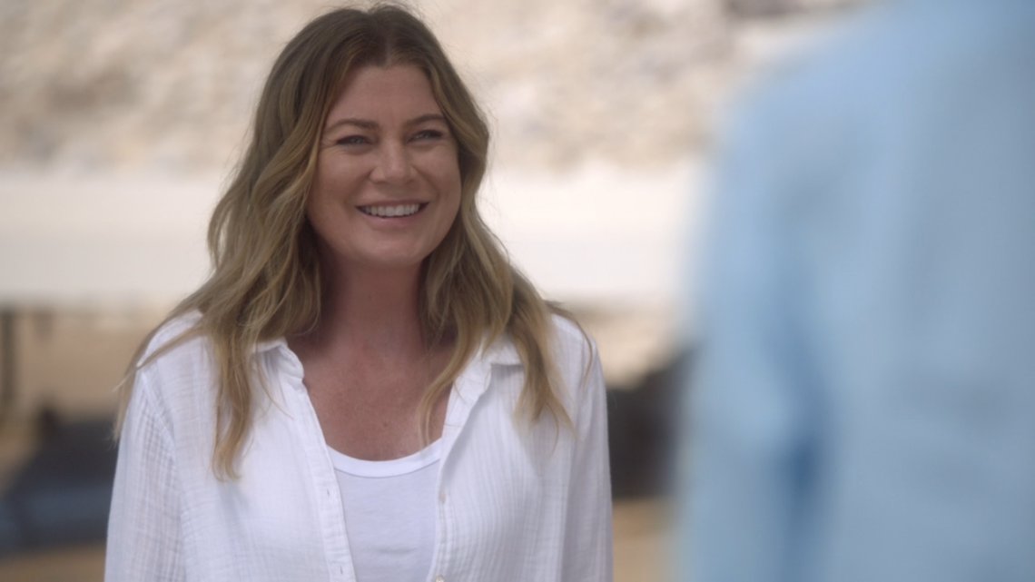 the way meredith grey smiles at derek shepherd's compliment