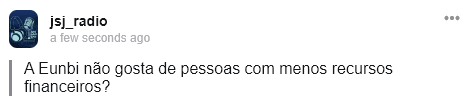 jsj_radio's tweet photo. Iiih @jsj_eunbi, será? Às vezes o que importa é o coração da pessoa… 😭 https://t.co/L7ilZddj2s