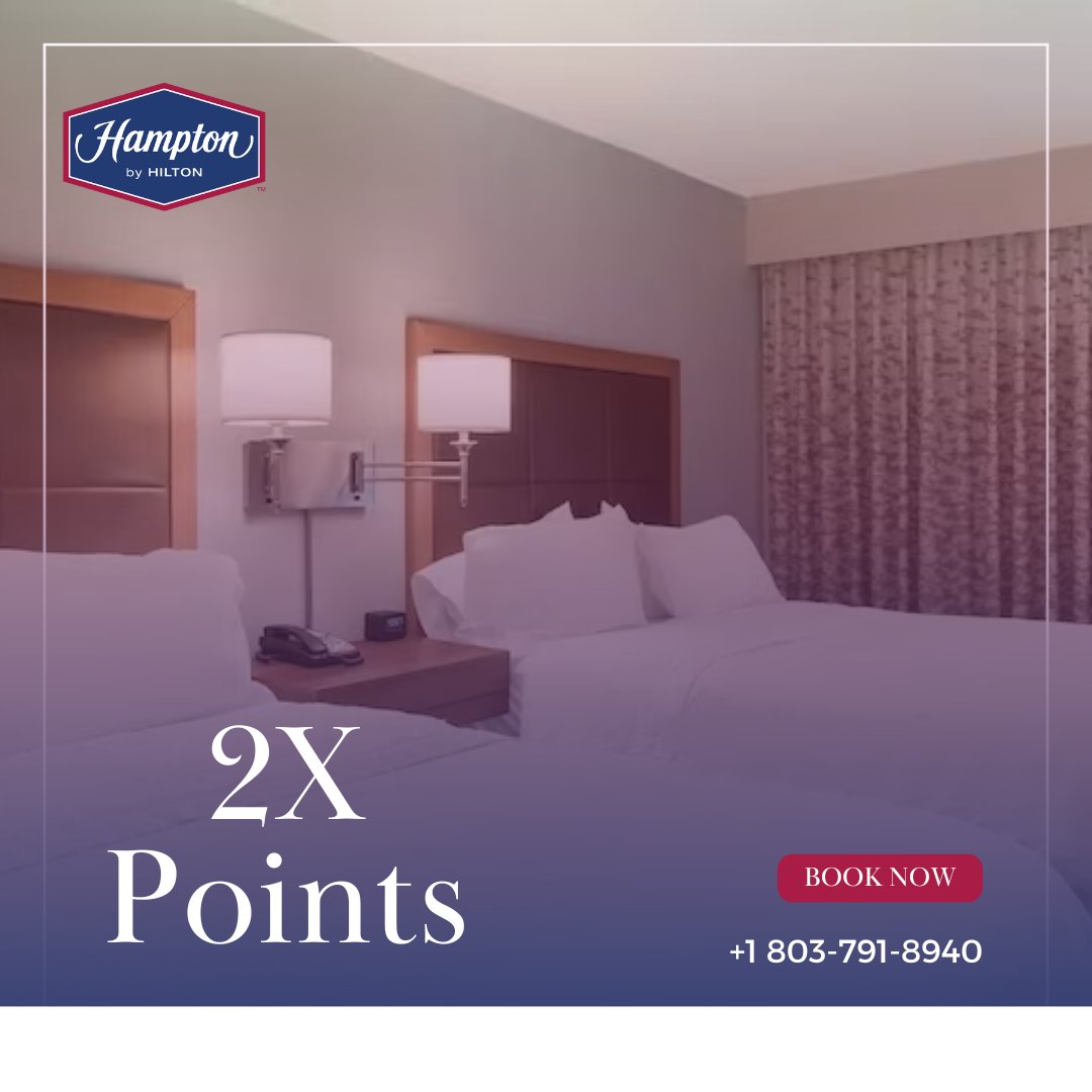ColumbiaHampton's tweet image. Double the points, double the comfort! Stay with us at Hampton Inn Columbia-I-26 Airport and earn 2x Hilton Honors Points for each night of your stay. 🏨✨ 

#SundayStay #DoublePoints #HamptonInn  #HiltonHotel #HiltonHonors #ColumbiaSC