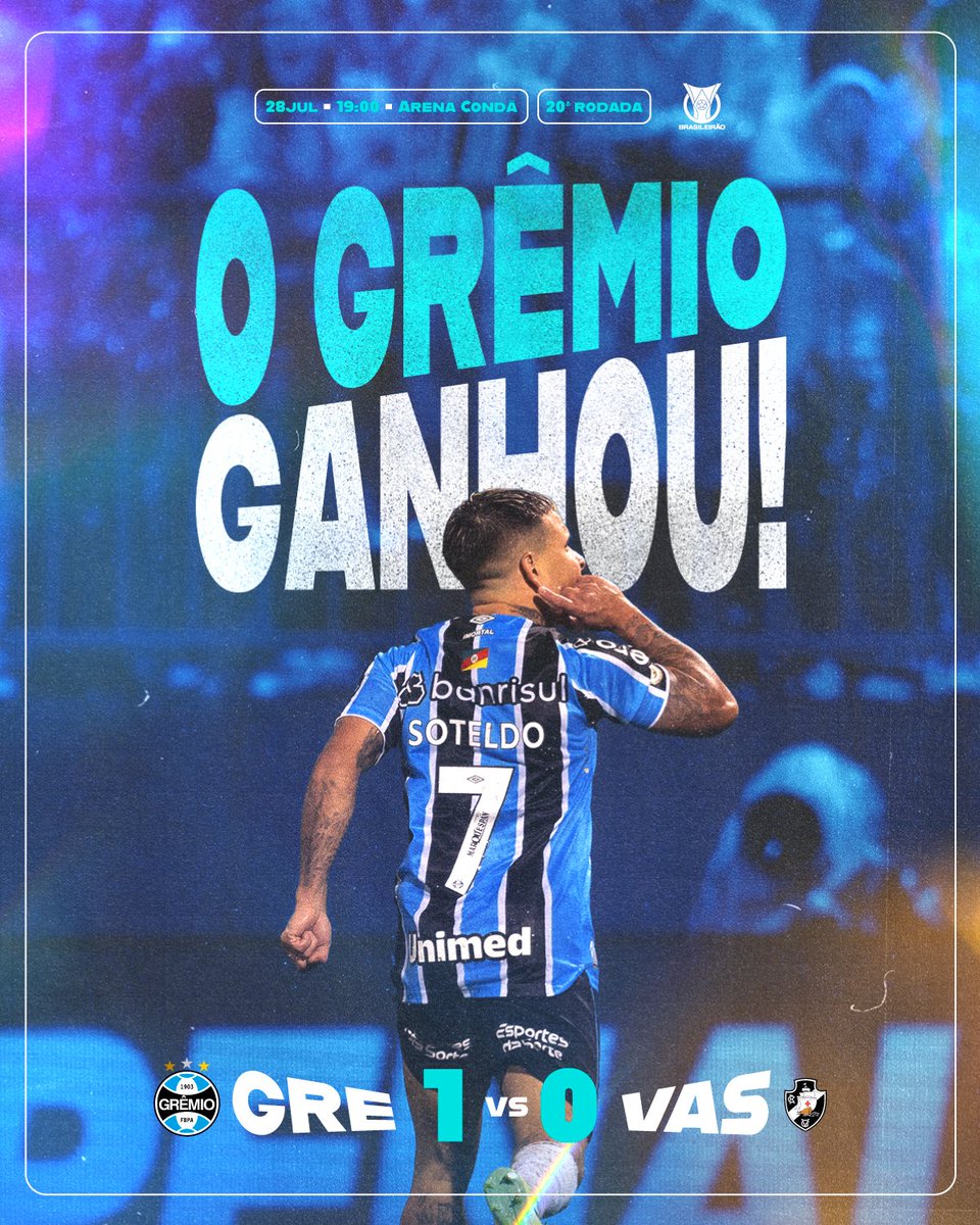 GANHAMOS! #Grêmio 1x0 Vasco
Com um gol de craque do Soteldo, vencemos a equipe do Vasco em uma partida muito disputada na Arena Condá, em Chapecó. Com essa vitória, ganhamos uma posição e estamos fora do Z4!  🇪🇪 #GRExVAS #Brasileirão2024