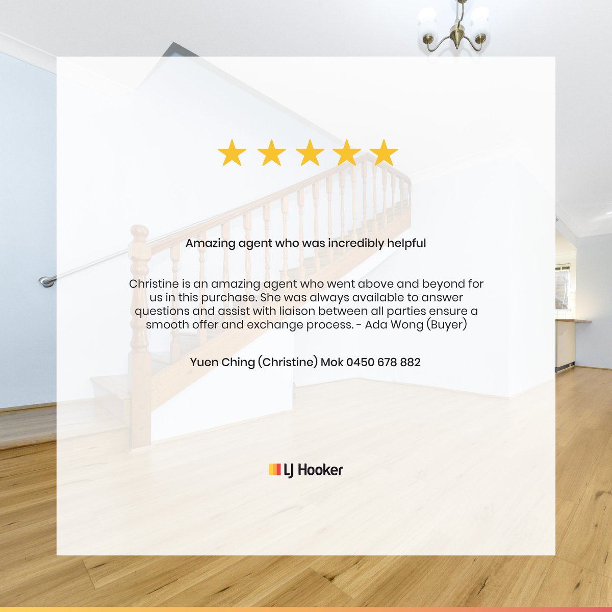 Excellent review for our wonderful sales agent Yuen Ching (Christine) Mok on the selling of 1/37 Nielsen Avenue Carlton
Call Christine on 0450 678 882 for your property appraisal
LJ Hooker Hurstville
#LJHookerHurstville #BeBetterDoBetter #LouieJovcevski #YuenChingMok #testimonial
