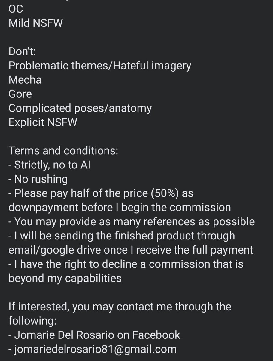 jomayari's tweet image. Hello! As I'm preparing for board exams next year and adjusting to my new life as a psych graduate, I will be accepting commissions. Feel free to read about the details provided below.