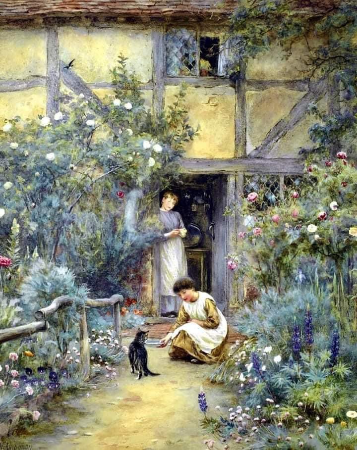 Helen Allingham. 1848/1926.
"El tazón de leche"