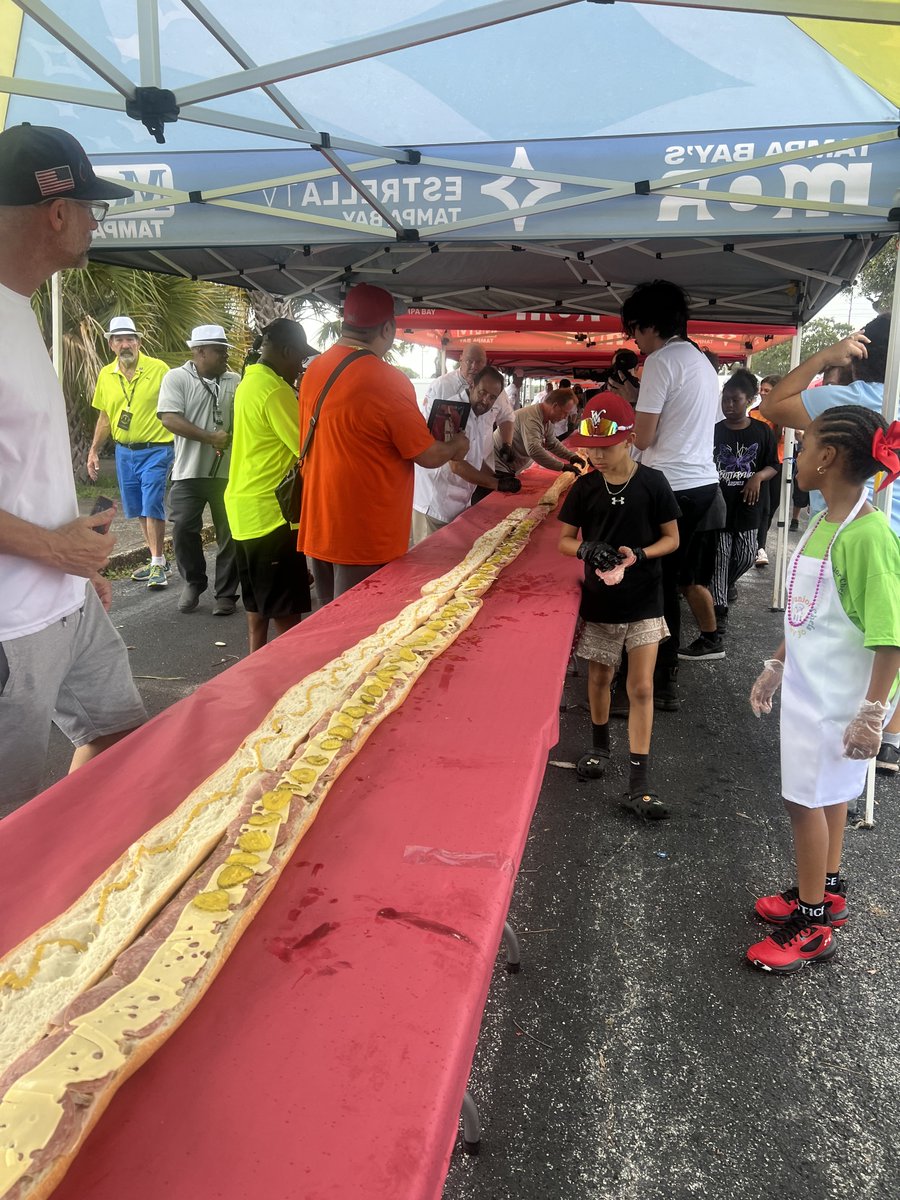 Linda Hurtado (@lindahurtadofox) on Twitter photo Pretty sure we set a world record in West Tampa today. World's longest Cuban Sandwich - 365.9 feet long! I helped with the pickles! #FordTasteoftheCubanSandwichdfestival at the <a href="/Buccaneers/">Tampa Bay Buccaneers</a> training facility. Waiting for confirmation from Guinness. Thanks #VictorJoliePadilla Pretty sure we set a world record in West Tampa today. World's longest Cuban Sandwich - 365.9 feet long! I helped with the pickles! #FordTasteoftheCubanSandwichdfestival at the <a href="/Buccaneers/">Tampa Bay Buccaneers</a> training facility. Waiting for confirmation from Guinness. Thanks #VictorJoliePadilla