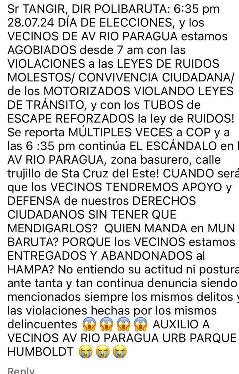 maikaefer3's tweet photo. @darwingonzalezp @manueltangir @PoliBaruta @luisaguilarj ALCALDE/DIR POLIBARUTA:VECINOS AV RIO PARAGUA,URB.PQUE. HUMBOLDTsinPROTECCIÓN/ DEFENSA,contra ABUSADORES/ ATROPELLADORES ciudadanos/MOTORIZADOS/ VEHÍCULOS conMÚSICA! INGESTA alcohol enVÍA PÚBLICA!COP informado, AUTORIDADES? https://t.co/LTYOAMvbnn