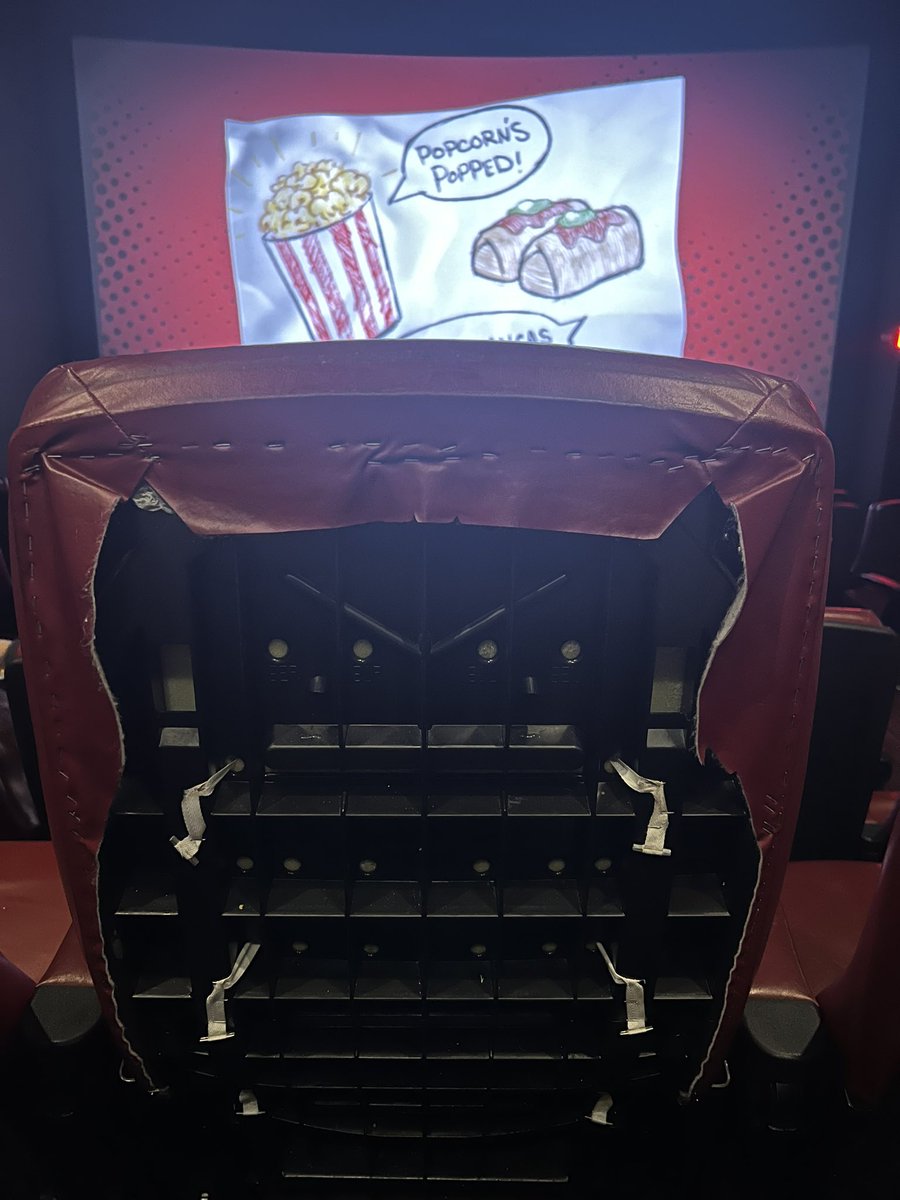 BrianBadical's tweet photo. @AMCTheatres @DisneySprings what’s up with the back of this chair in theatre 6? https://t.co/ZJtvv8UuO0