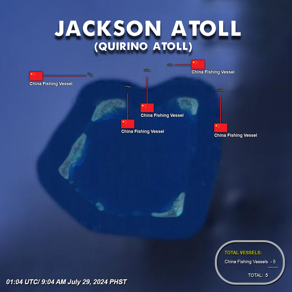 Pacific_Brief's tweet photo. Jackson Atoll (Quirino Atoll),  Total of 5 China Vessels.                             
9:04 AM July 29, 2024 PHST    

#JacksonAtoll #QuirinoAtoll #MaritimeAwareness #DailyAwareness https://t.co/fAGbISdl00