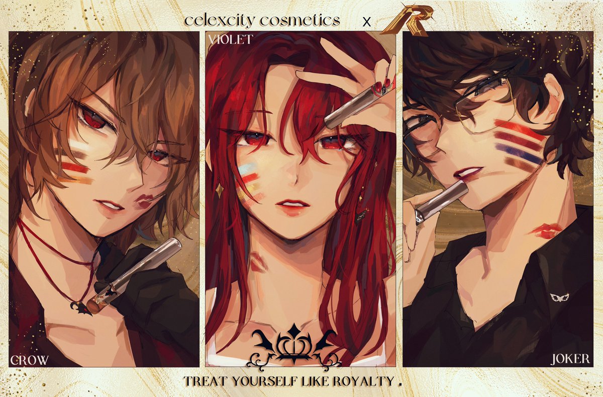 【celexcity cosmetics × THE ROYAL Collaboration Confirmed!!】
A limited-time collaboration between「celexcity cosmetics」and Violet, Crow, and Joker has been announced! Various goods will be sold alongside original visuals! ✨